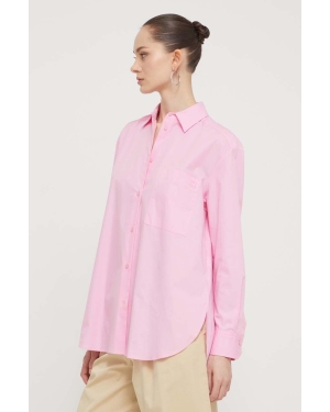 HUGO koszula bawełniana damska kolor różowy relaxed z kołnierzykiem klasycznym