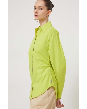 HUGO koszula bawełniana damska kolor zielony slim z kołnierzykiem klasycznym