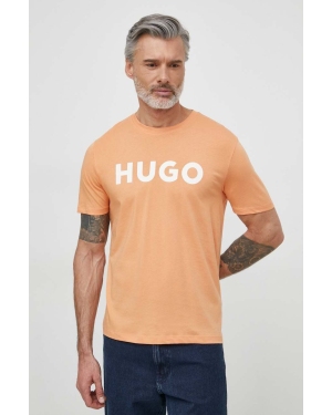 HUGO t-shirt bawełniany męski kolor pomarańczowy z nadrukiem