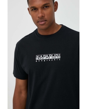 Napapijri t-shirt bawełniany kolor czarny z nadrukiem