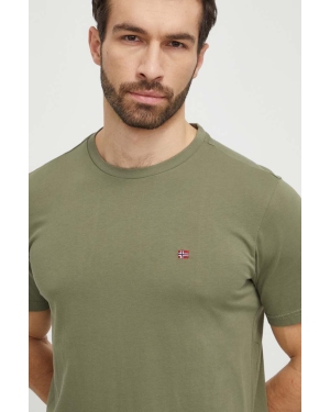 Napapijri t-shirt bawełniany męski kolor zielony gładki