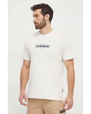 Napapijri t-shirt bawełniany męski kolor beżowy z nadrukiem