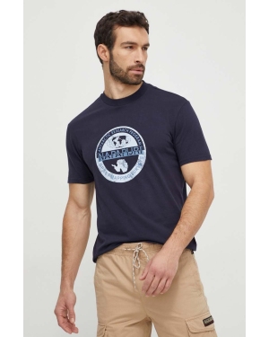 Napapijri t-shirt bawełniany męski kolor granatowy z nadrukiem