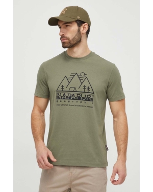 Napapijri t-shirt bawełniany męski kolor zielony z nadrukiem