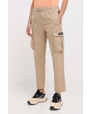 Napapijri spodnie bawełniane kolor beżowy proste high waist