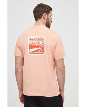 Napapijri t-shirt bawełniany męski kolor różowy z nadrukiem