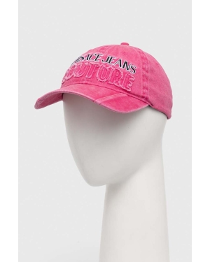 Versace Jeans Couture czapka z daszkiem bawełniana kolor różowy z aplikacją