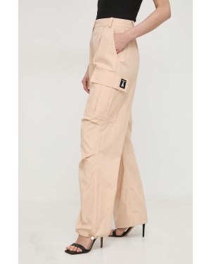 Patrizia Pepe spodnie bawełniane kolor beżowy fason cargo high waist