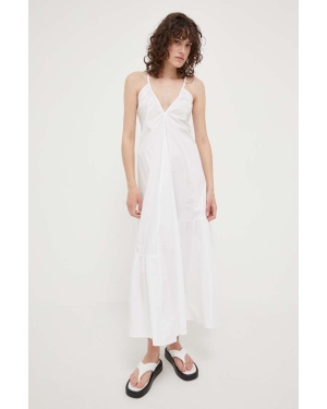 Herskind sukienka bawełniana kolor biały maxi rozkloszowana