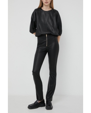 Notes du Nord spodnie skórzane damskie kolor czarny dzwony high waist