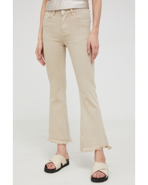 Answear Lab spodnie damskie kolor beżowy dopasowane medium waist