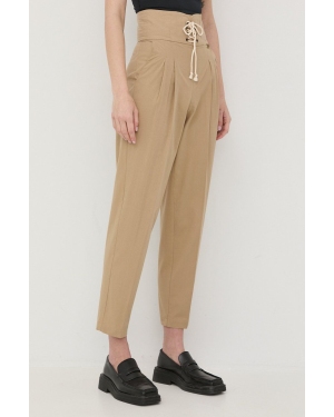Twinset spodnie bawełniane damskie kolor beżowy fason chinos high waist
