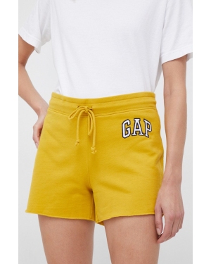 GAP szorty damskie kolor żółty z aplikacją medium waist