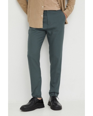 Samsoe Samsoe spodnie z domieszką wełny męskie kolor zielony dopasowane