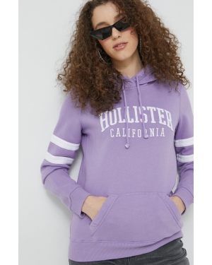 Hollister Co. bluza damska kolor fioletowy z kapturem z aplikacją