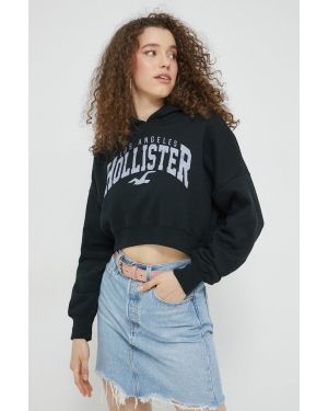 Hollister Co. bluza damska kolor czarny z kapturem z nadrukiem