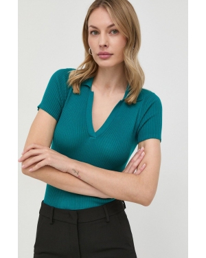 MAX&Co. t-shirt damski kolor zielony z kołnierzykiem