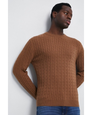 Medicine sweter bawełniany męski kolor brązowy lekki