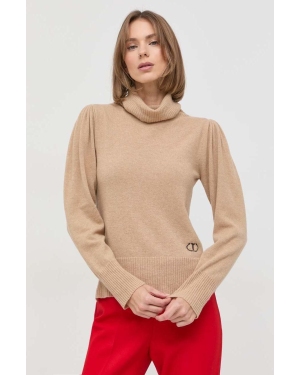 Twinset sweter wełniany damski kolor beżowy lekki z golfem