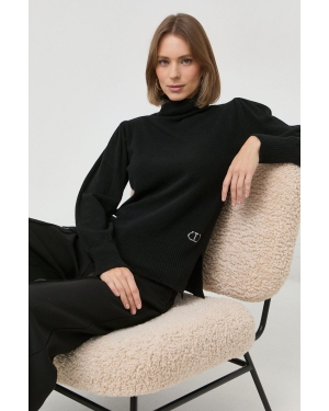 Twinset sweter wełniany damski kolor czarny lekki z golfem