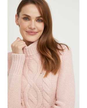 Answear Lab sweter z wełną damski kolor różowy z półgolfem