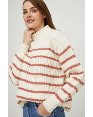 Answear Lab sweter damski kolor beżowy ciepły z półgolfem