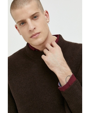 Premium by Jack&Jones sweter z domieszką wełny Raley męski kolor brązowy z półgolfem