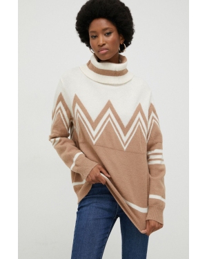Answear Lab sweter z wełną damski kolor beżowy z golfem