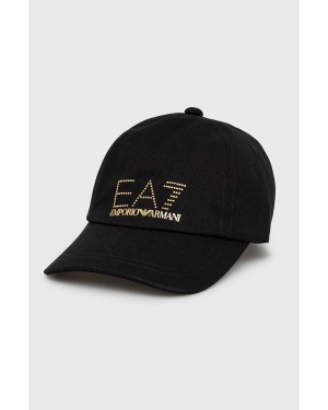 EA7 Emporio Armani czapka bawełniana 285559.2R104 kolor czarny z aplikacją