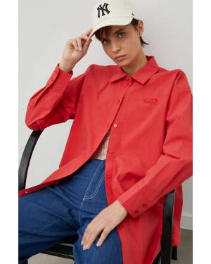 Résumé koszula bawełniana damska kolor czerwony relaxed z kołnierzykiem klasycznym
