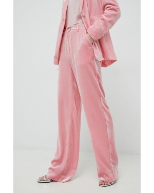Custommade spodnie z jedwabiem Pamela damskie kolor różowy szerokie high waist