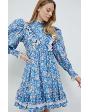 Custommade sukienka bawełniana kolor niebieski mini rozkloszowana