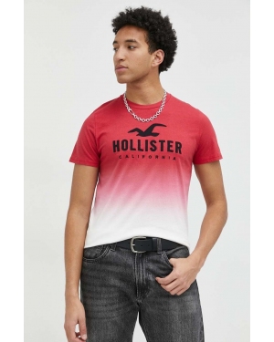 Hollister Co. t-shirt bawełniany kolor czerwony wzorzysty