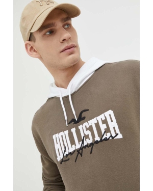 Hollister Co. bluza męska kolor brązowy z kapturem z aplikacją