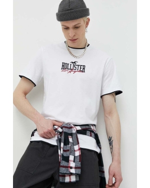 Hollister Co. t-shirt bawełniany kolor biały z aplikacją