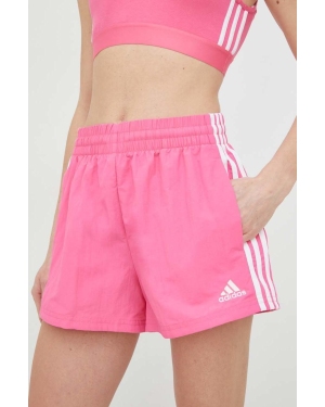 adidas szorty damskie kolor różowy z aplikacją high waist