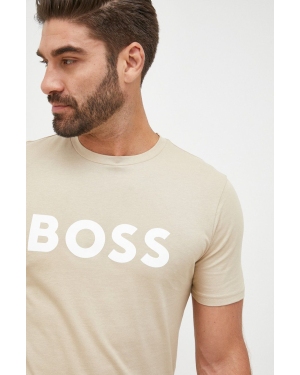 BOSS t-shirt bawełniany BOSS CASUAL kolor beżowy z nadrukiem