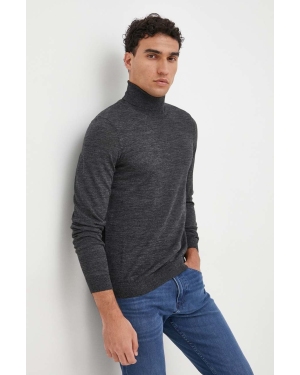 BOSS sweter wełniany męski kolor czarny lekki z golferm