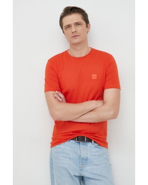 BOSS t-shirt bawełniany BOSS ORANGE kolor czerwony z aplikacją