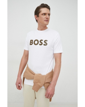 BOSS t-shirt bawełniany kolor biały z aplikacją