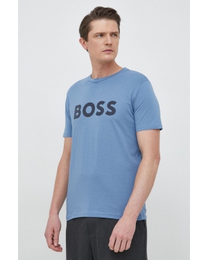 BOSS t-shirt bawełniany BOSS CASUAL kolor niebieski z nadrukiem