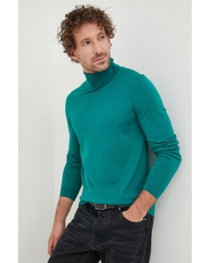 BOSS sweter wełniany męski kolor zielony lekki z golferm