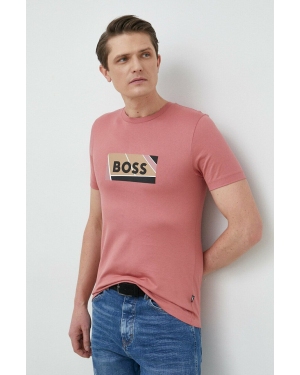 BOSS t-shirt bawełniany kolor różowy z nadrukiem