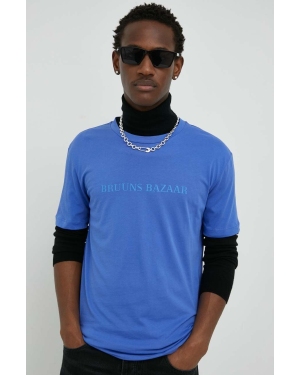 Bruuns Bazaar t-shirt bawełniany Gus kolor niebieski z aplikacją