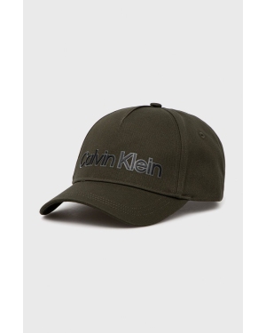 Calvin Klein czapka bawełniana kolor zielony z aplikacją