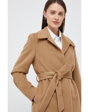 Calvin Klein płaszcz wełniany kolor brązowy przejściowa