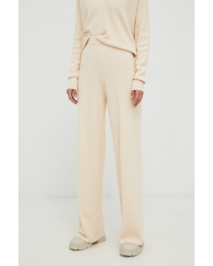 Calvin Klein spodnie z domieszką wełny damskie kolor beżowy proste high waist