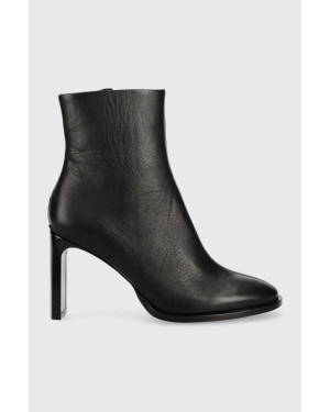 Calvin Klein botki skórzane Curved Stil Ankle Boot 80 damskie kolor czarny na słupku
