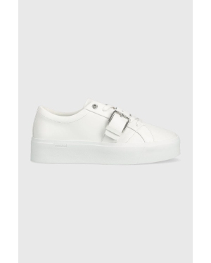 Calvin Klein sneakersy skórzane Flatform Cupsole Lace Up kolor biały