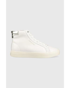 Calvin Klein sneakersy skórzane Vulc High Top kolor biały